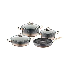 Набір посуду 7 предметів OMS 3035-Bronze 20*10 (2,6 л) - 24*12 (4,3 л) - 26*7,5 (3,7 л) -Сковорода 26*5,5 (2,4 л) (не для індукції)