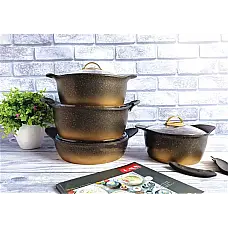 Набір посуду 8 предметів OMS 3038-Gold 20Х11 см / 2,80 л.   24Х13см / 4,55 л.   26Х13 см / 5,6 л.   26Х8 см / 3,2 л