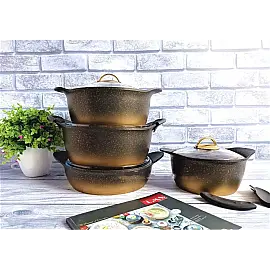 Набір посуду 8 предметів OMS 3038-Gold 20Х11 см / 2,80 л.   24Х13см / 4,55 л.   26Х13 см / 5,6 л.   26Х8 см / 3,2 л