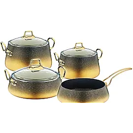 Набір посуду 7 предметів OMS 3041-Gold 20*10 (2,3 л) - 24*12 (4,6 л) - 26*13 (5,8 л) -   Сковорода - 26*7 (3,1 л)