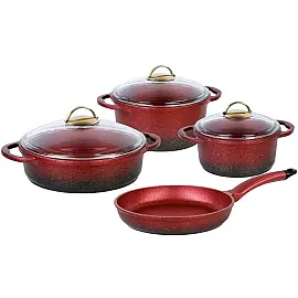 Набір посуду 7 предметів OMS 3043-Red 20x10 (2,7 л) - 24x12 (4,3 л) - 26x7,5 (3,4 л) – Сковорода 26x5,5 (2,4 л)