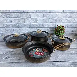 Набір посуду ( 2,4 л. 3 л. 3,8 л. + сковорода ) OMS 3044-Gold 