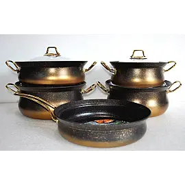 Набір посуду ( 4 каст. 3 л. 3,4 л. 4,8 л. 6 л. + сковорода 26 см) OMS 3045 gold 