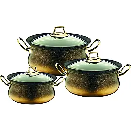 Набір посуду 6 предметів OMS 3047-Gold 16Х9,5 см / 1,7 л. 18Х10см / 2,4 л. 20Х11 см / 3 л