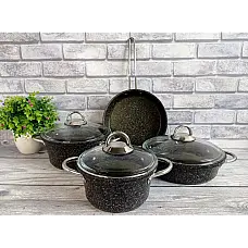 Набір посуду 7 предметів OMS 3048-Black 20Х10 см / 2,50 л. 24Х11,5см / 4 л. 26Х7,5 см / 3,3 л.  СКОВОРОДА  26Х5,5 см / 2,3 л