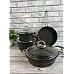 Набір посуду 7 предметів OMS 3048-Black 20Х10 см / 2,50 л. 24Х11,5см / 4 л. 26Х7,5 см / 3,3 л.  СКОВОРОДА  26Х5,5 см / 2,3 л