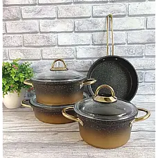 Набір посуду 7 предметів OMS 3048-Gold 20Х10 см / 2,50 л. 24Х11,5см / 4 л. 26Х7,5 см / 3,3 л.  СКОВОРОДА  26Х5,5 см / 2,3 л