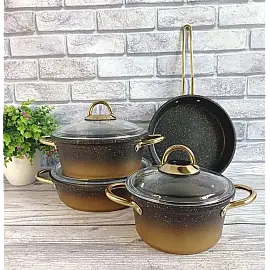 Набір посуду 7 предметів OMS 3048-Gold 20Х10 см / 2,50 л. 24Х11,5см / 4 л. 26Х7,5 см / 3,3 л.  СКОВОРОДА  26Х5,5 см / 2,3 л