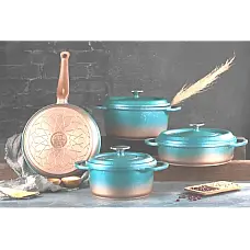 Набір посуду 7 предметів OMS 3049-Blue 20Х10 см / 2,50 л.   24Х12см / 4,3 л.   26Х7,5см / 3,4 л.  СКОВОРОДА  26Х5 см / 2,4 л