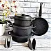Набір посуду 7 предметів OMS 3050-Black 20Х10 см / 2,50 л.   24Х12см / 4,3 л.   26Х7,5см / 3,4 л.  СКОВОРОДА  26Х5 см / 2,4 л
