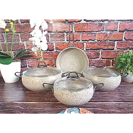 Набір посуду 7 предметів OMS 3051-Sandy Beije 20Х9см / 2,50 л. 24Х10,5см / 4,5 л.   26Х11см / 5,7 л.   СКОВОРОДА  26Х7 см / 2,8 л