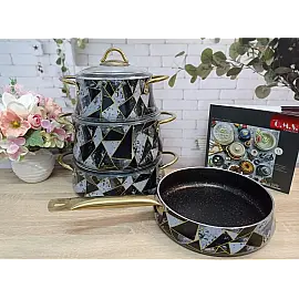 Набір посуду 7 предм. OMS 3053 grey Origami ( 3 каст. 2,4 л. 3,8 л. 4,5 л. + сотейник 2,8 л.)