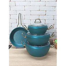 Набір посуду 7 предметів OMS 3058G-Mentol 20*9,5 см (2,1 л) - 24*11 см (3,7 л) - 26*11 см (4,6 л) - Сковорода  26*7 см (2,7 л)