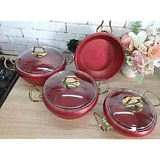 Набір посуду 7 предметів OMS 3058G-Red 20*9,5 см (2,1 л) - 24*11 см (3,7 л) - 26*11 см (4,6 л) - Сковорода  26*7 см (2,7 л)
