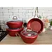 Набір посуду 7 предметів OMS 3058G-Red 20*9,5 см (2,1 л) - 24*11 см (3,7 л) - 26*11 см (4,6 л) - Сковорода  26*7 см (2,7 л)