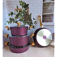 Набір посуду 7 предметів OMS 3105-Purple 20*10 (2,6 л) - 24*12 (4,3 л) - 26*7,5 (3,7 л) -Сковорода  26*5,5 (2,4 л)