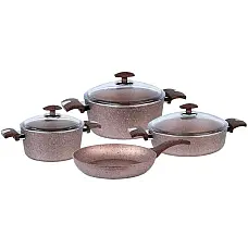 Набір посуду 7 предметів OMS 3105-Rosegold 20*10 (2,6 л) - 24*12 (4,3 л) - 26*7,5 (3,7 л) -Сковорода  26*5,5 (2,4 л)