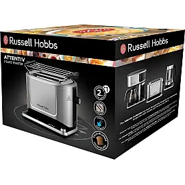 Тостер  Russell Hobbs Attentiv 2 Slice, 1500Вт, нержавіюча сталь, підігрів, розморозка, нержав