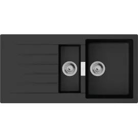 Мийка кухонна Hansgrohe S52, граніт, прямокутник, з крилом, 980х480х190мм, чаша - 1.5, накладна, S520-F530, чорний графіт