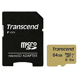 Карта памяти Transcend microSDXC 64GB UHS-I U3 (TS64GUSD500S) + SD адаптер