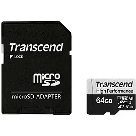 Карта памяти Transcend microSDHC 330S 64GB UHS-I U3 A2 (TS64GUSD330S) + SD адаптер