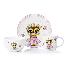 Набір дитячого посуду Ardesto Princess owl 3 ін., фарфор