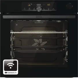 Духова шафа Gorenje BPSA6747A08BGWI електрична, 77л, A+, пара, дисплей, Wi-Fi керування, піроліз, готув. на різн рівнях, чорний