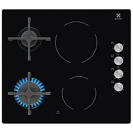 Варильна поверхня Electrolux комбінована (2 газ + 2 стеклокерам.), 60см, чавун, чорний