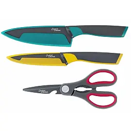 Набір ножів Tefal Chef Club 3 предмети, нержавіюча сталь з антипригарним титановим покриттям, пластик, без підставки, з чохлом