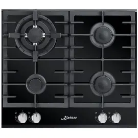 Варильна поверхня газова Kaiser KCG6380Turbo - Шx60см. / 4 конф / скло / WOK / чавунні решітки / чорний