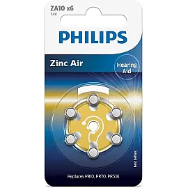 Батарейка Philips повітряно-цинкова ZA10(10A, AC230E / EZ, PR230, PR70, DA10) блістер, 6 шт.