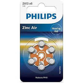 Батарейка Philips повітряно-цинкова ZA13( PR13,PR48, AC13, DA13, AG5,) блістер, 6 шт.