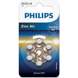 Батарейка Philips повітряно-цинкова  ZA312(312A, AC312E / EZ, PR312H, PR41, PR312, DA312) блістер, 6 шт