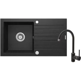 Набір для кухні Deante Zorba, гранітна мийка ZQZ_2113 + змішувач BEN_262M, графіт-хром