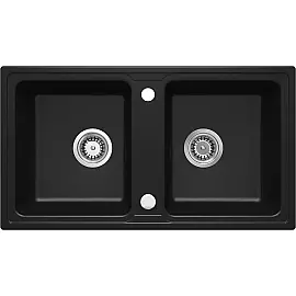 Мийка кухонна Deante Zorba, граніт, прямокут., без крила, 780х435х180мм, чаша - 2, накладна, чорний матовий