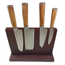 Набір ножів AUS-10 Damascus DK-OK 4004-E olivewood handle
