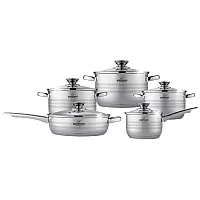 Комплект посуду з нержавіючої сталї Bohmann BH 1510 MRB каструлі ковшик та сковорода 10 предметів