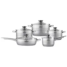 Комплект посуду з нержавіючої сталї Bohmann BH 1510 MRB каструлі ковшик та сковорода 10 предметів